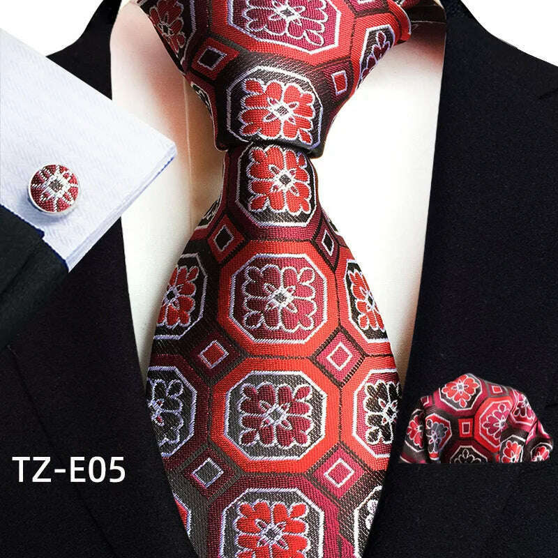 Royal Striped Paisley Ties For Men Luxury 8cm Necktie Pocket Square Cufflinks Gift Set Jacquard Weave Tie Suit Accessories - KIMLUD