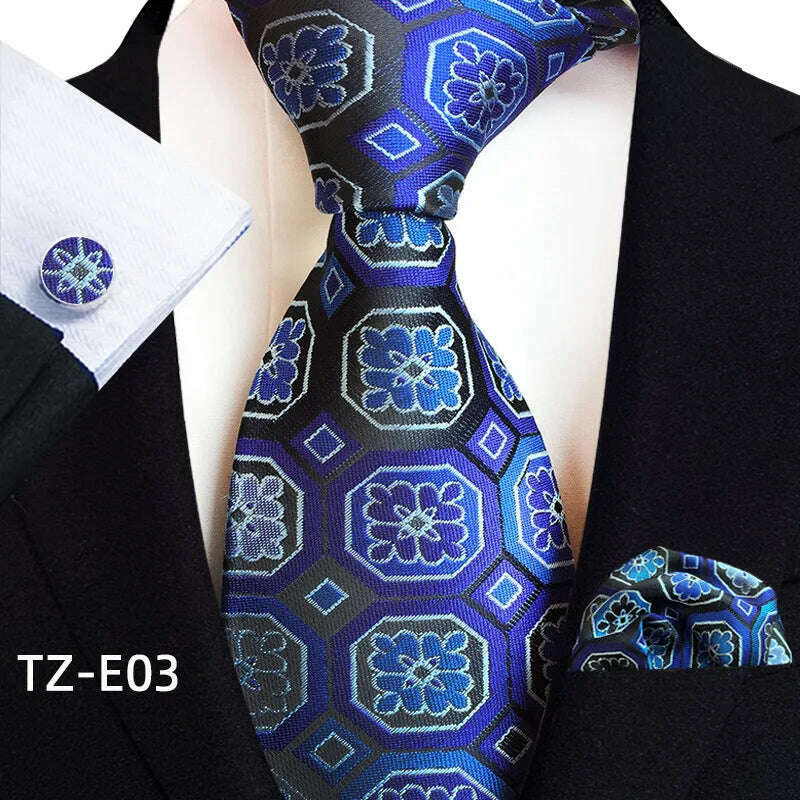 Royal Striped Paisley Ties For Men Luxury 8cm Necktie Pocket Square Cufflinks Gift Set Jacquard Weave Tie Suit Accessories - KIMLUD