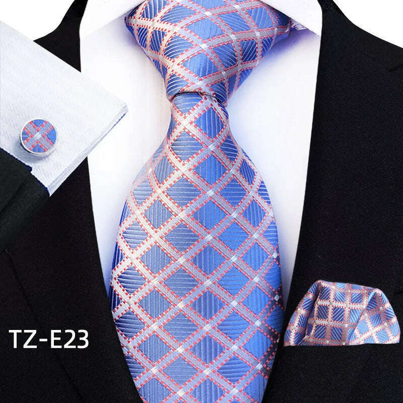Royal Striped Paisley Ties For Men Luxury 8cm Necktie Pocket Square Cufflinks Gift Set Jacquard Weave Tie Suit Accessories - KIMLUD
