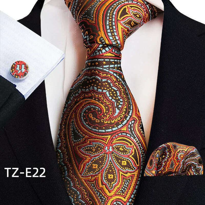 Royal Striped Paisley Ties For Men Luxury 8cm Necktie Pocket Square Cufflinks Gift Set Jacquard Weave Tie Suit Accessories - KIMLUD