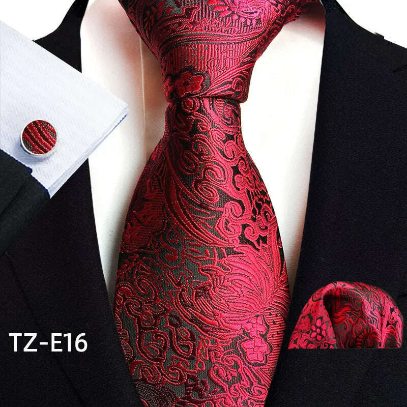 Royal Striped Paisley Ties For Men Luxury 8cm Necktie Pocket Square Cufflinks Gift Set Jacquard Weave Tie Suit Accessories - KIMLUD