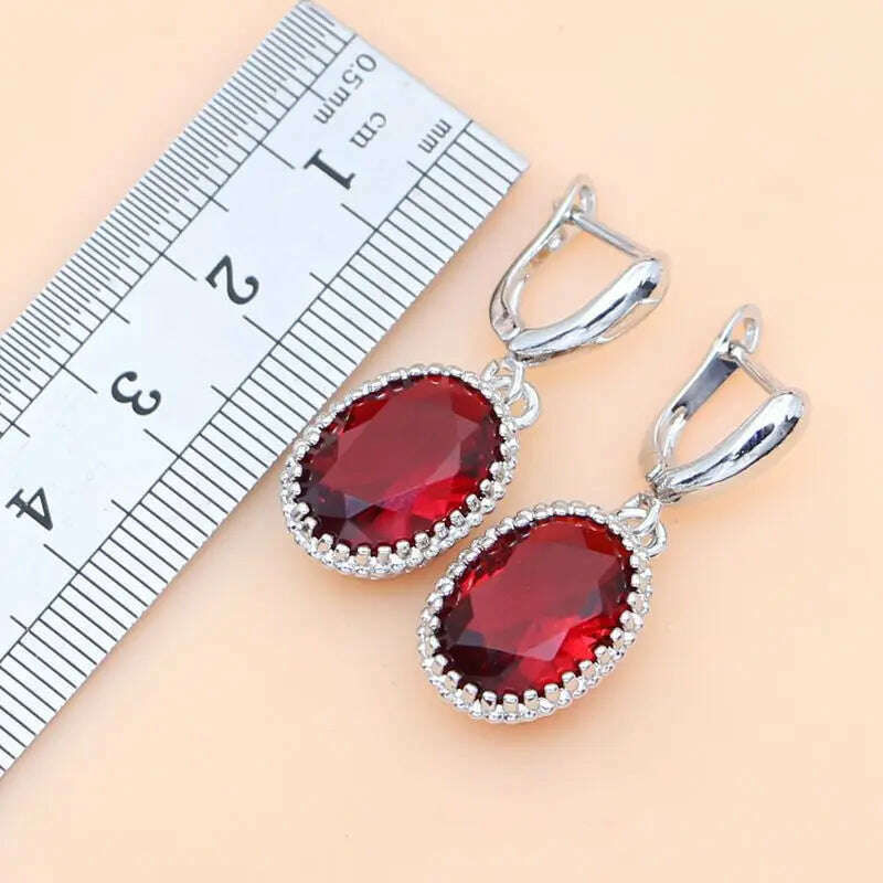 KIMLUD, Ruby Red 925 Silver Jewelry Set Birthstone Jewelry Women Earrings/Pendant/Necklace/Rings/Bracelet Festival Valentine's Day Gift, KIMLUD Womens Clothes