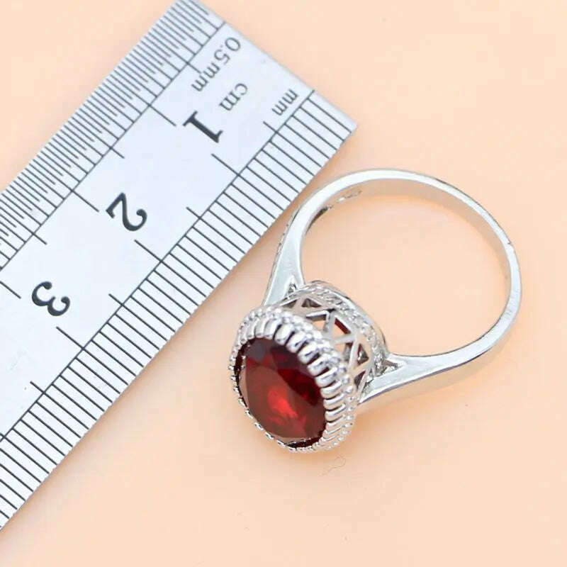 KIMLUD, Ruby Red 925 Silver Jewelry Set Birthstone Jewelry Women Earrings/Pendant/Necklace/Rings/Bracelet Festival Valentine's Day Gift, KIMLUD Womens Clothes