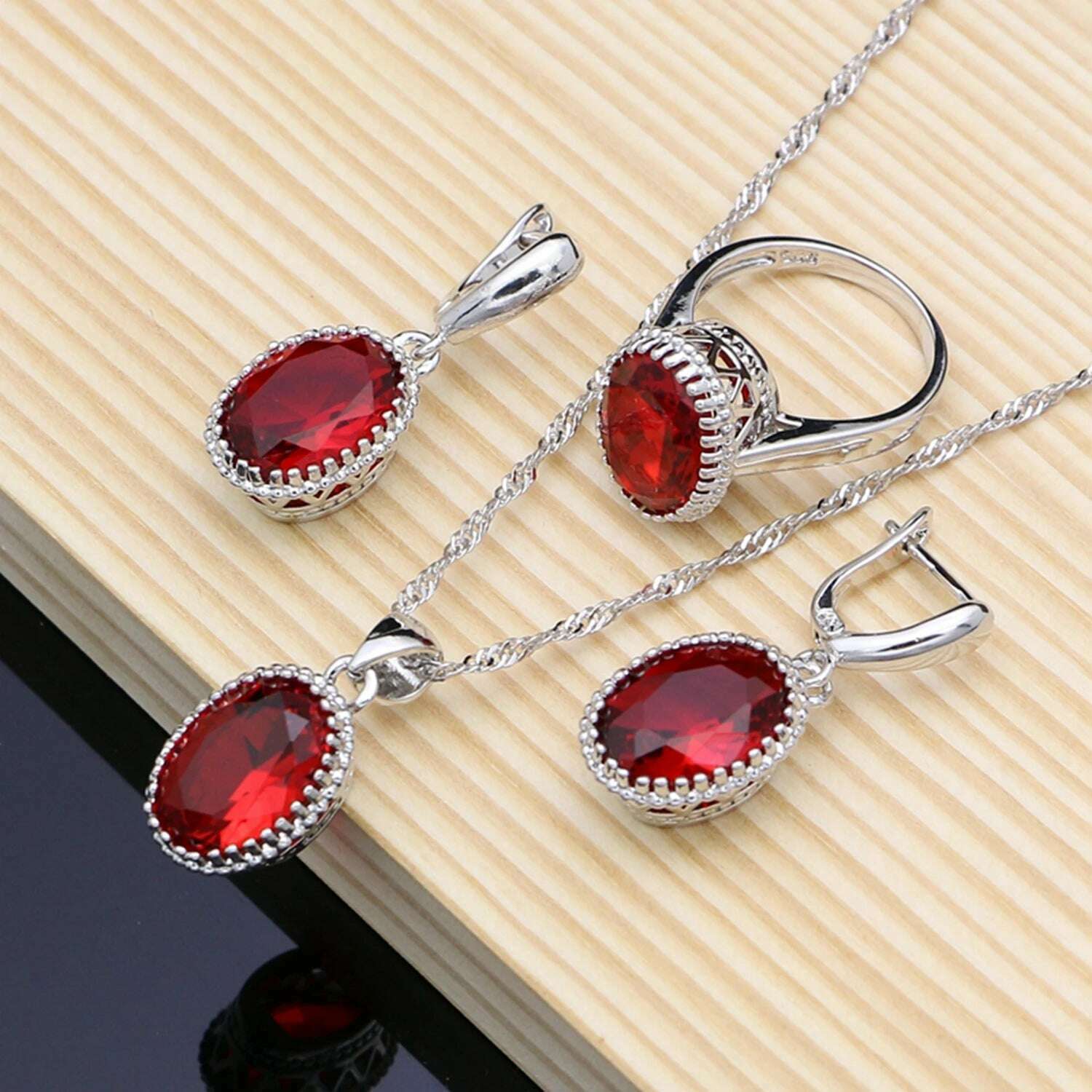 KIMLUD, Ruby Red 925 Silver Jewelry Set Birthstone Jewelry Women Earrings/Pendant/Necklace/Rings/Bracelet Festival Valentine's Day Gift, KIMLUD Womens Clothes