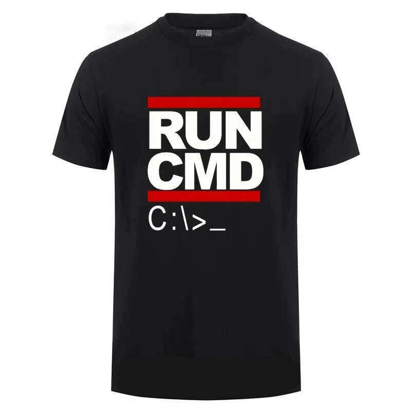 Run Cmd Computer Programmer Tshirts Funny Birthday Gift For Man Boyfriend Husband Summer 2023 Short Sleeve Cotton T-Shirt - KIMLUD