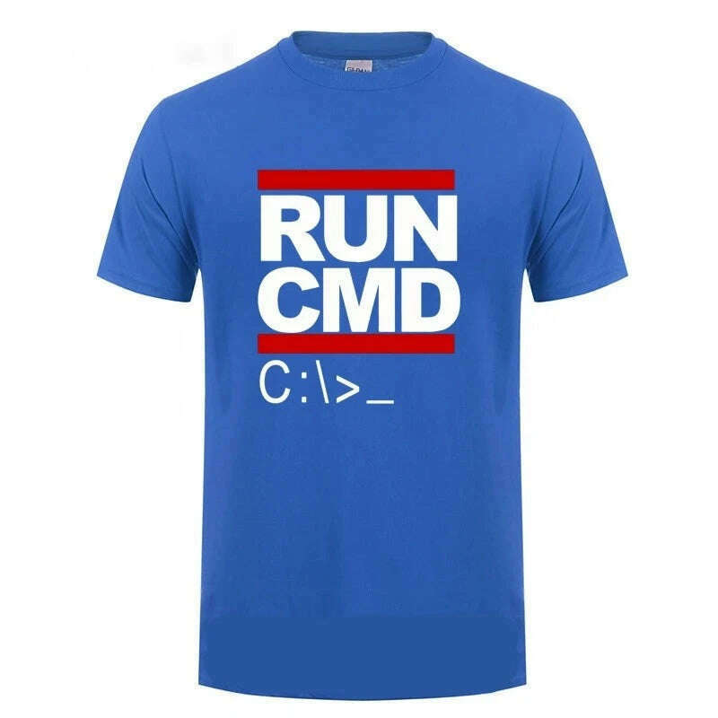 Run Cmd Computer Programmer Tshirts Funny Birthday Gift For Man Boyfriend Husband Summer 2023 Short Sleeve Cotton T-Shirt - KIMLUD