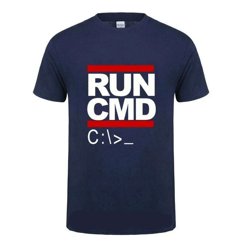 Run Cmd Computer Programmer Tshirts Funny Birthday Gift For Man Boyfriend Husband Summer 2023 Short Sleeve Cotton T-Shirt - KIMLUD