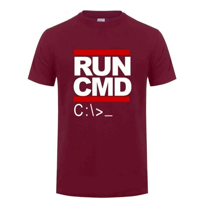 Run Cmd Computer Programmer Tshirts Funny Birthday Gift For Man Boyfriend Husband Summer 2023 Short Sleeve Cotton T-Shirt - KIMLUD