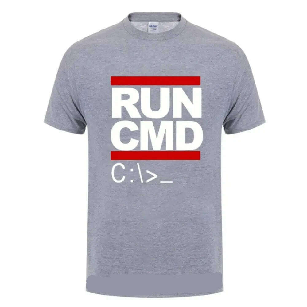Run Cmd Computer Programmer Tshirts Funny Birthday Gift For Man Boyfriend Husband Summer 2023 Short Sleeve Cotton T-Shirt - KIMLUD