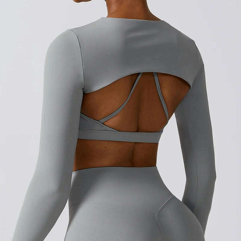 Running Shirt Fitness Tight Woman Work Out Clothing Shawl New Long Sleeve Yoga Tops Sexy Gym Sportswear Yoga Wear For Women - KIMLUD