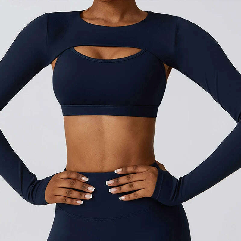 Running Shirt Fitness Tight Woman Work Out Clothing Shawl New Long Sleeve Yoga Tops Sexy Gym Sportswear Yoga Wear For Women - KIMLUD