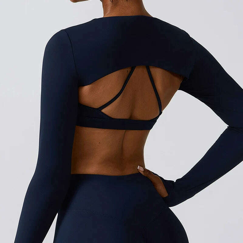 Running Shirt Fitness Tight Woman Work Out Clothing Shawl New Long Sleeve Yoga Tops Sexy Gym Sportswear Yoga Wear For Women - KIMLUD