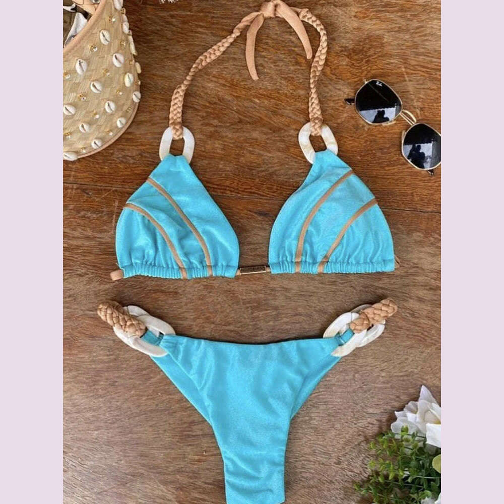 KIMLUD, RUOTONGSEPT Black Bandeau Bikini Set Swimwear Women Push Up Biquini Sexy Thong Bikinis Patchwork Swimsuit Backless Bathingsuit, Sky blue / L, KIMLUD APPAREL - Womens Clothes