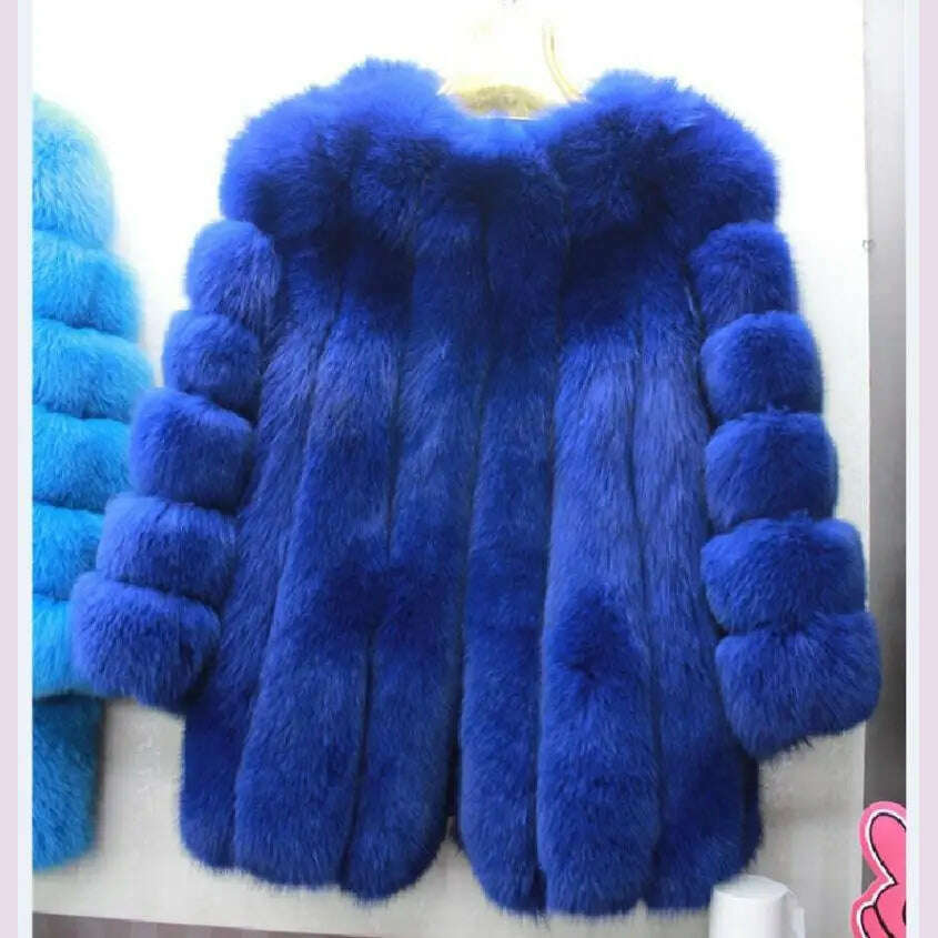 KIMLUD, S-4XL Winter Luxury Faux Fox Fur Coat Slim Long Pink Red Blue Faux Fur Jacket Women Fake Fur Coats manteau fourrure wj1231w, KIMLUD Womens Clothes