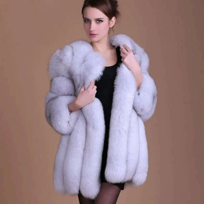 KIMLUD, S-4XL Winter Luxury Faux Fox Fur Coat Slim Long Pink Red Blue Faux Fur Jacket Women Fake Fur Coats manteau fourrure wj1231w, KIMLUD Womens Clothes