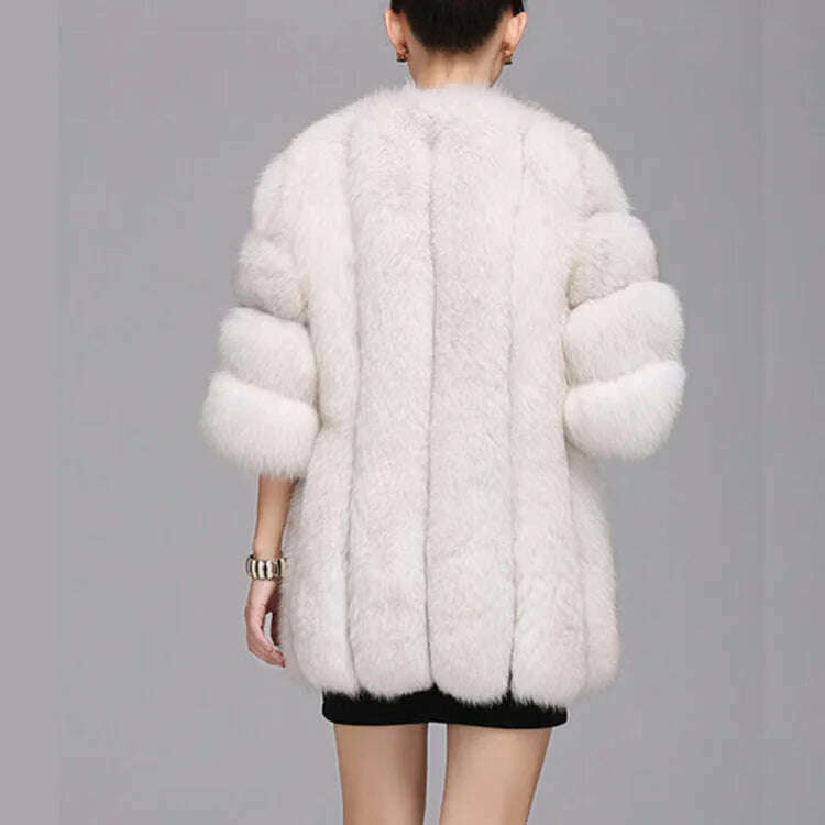 KIMLUD, S-4XL Winter Luxury Faux Fox Fur Coat Slim Long Pink Red Blue Faux Fur Jacket Women Fake Fur Coats manteau fourrure wj1231w, KIMLUD Womens Clothes