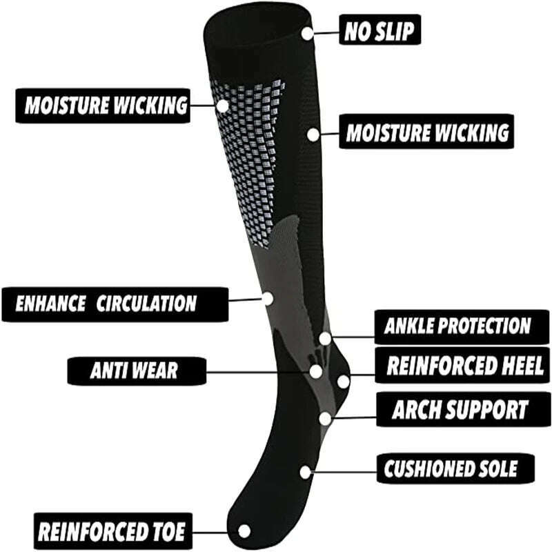 S-XXL 3 Pairs Pack/Socks Compression Socks 30 Mmhg Fit For Medical Edema Diabetes Varicose Veins Running Sports Socks Size XXL - KIMLUD