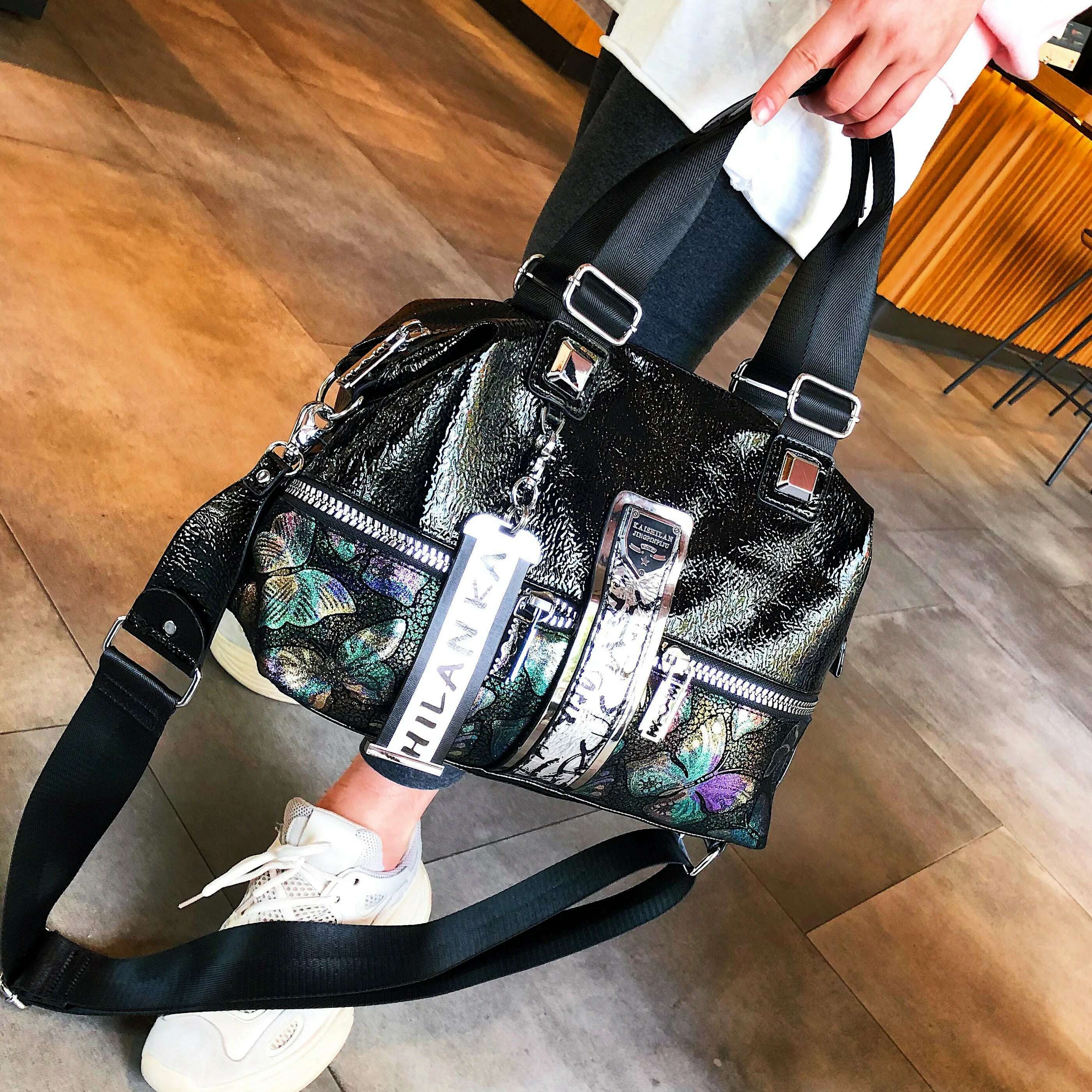 KIMLUD, Sac A Main Butterfly Sequin Luxury Handbag Brand 2021 Fashion Black Shoulder Bag Women Rivet Ladies Luxurious Retro Tote Bag New, Black, KIMLUD APPAREL - Womens Clothes