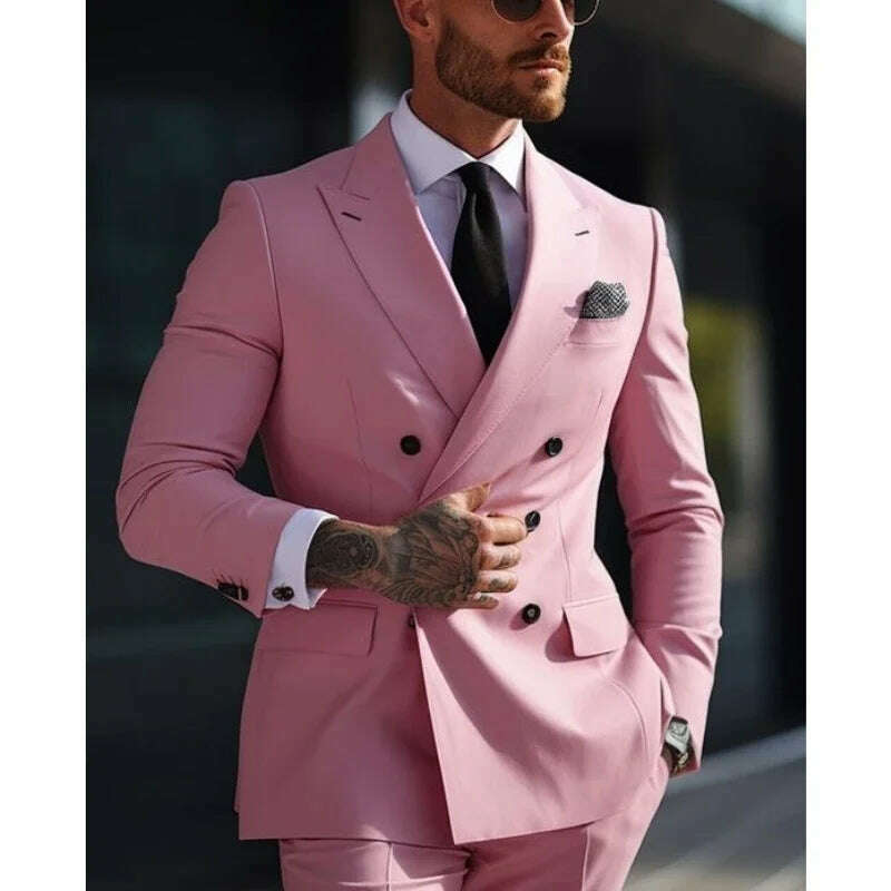 KIMLUD, Sage Green Men's Wedding Suits Solid Color 2 Piece Daily Plus Size Double Breasted Six-buttons Formal Business Suits, KIMLUD Womens Clothes