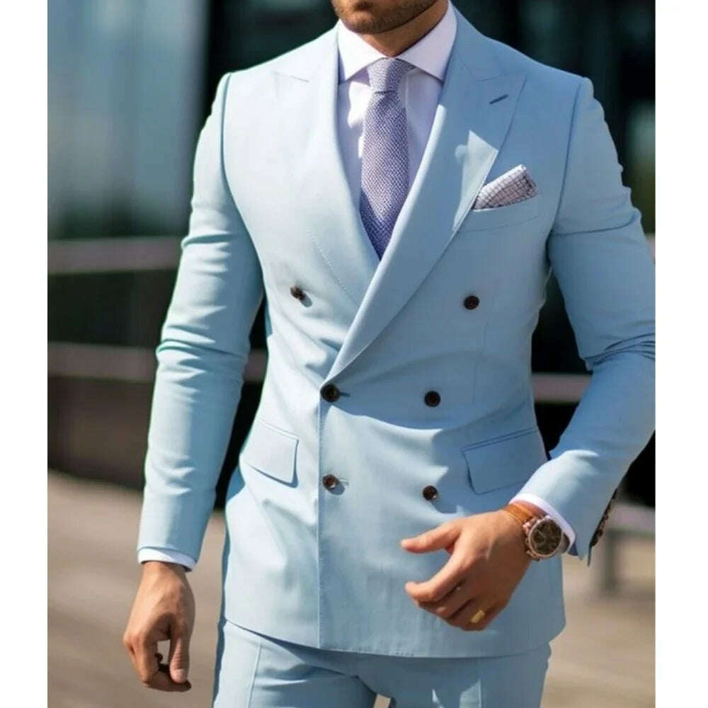 KIMLUD, Sage Green Men's Wedding Suits Solid Color 2 Piece Daily Plus Size Double Breasted Six-buttons Formal Business Suits, KIMLUD Womens Clothes