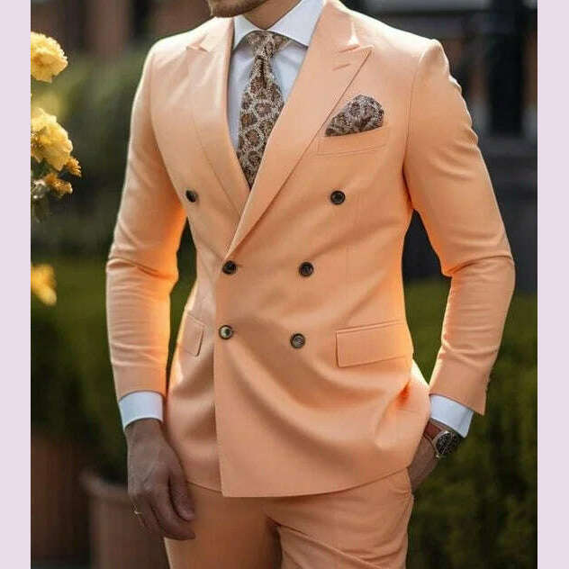 KIMLUD, Sage Green Men's Wedding Suits Solid Color 2 Piece Daily Plus Size Double Breasted Six-buttons Formal Business Suits, Same as Model 8 / 4XL, KIMLUD APPAREL - Womens Clothes