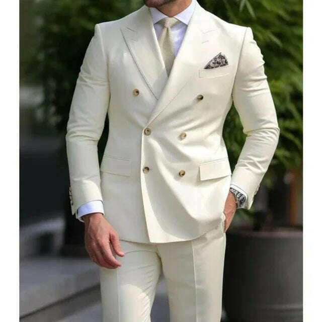 KIMLUD, Sage Green Men's Wedding Suits Solid Color 2 Piece Daily Plus Size Double Breasted Six-buttons Formal Business Suits, Same as Model 5 / XL, KIMLUD APPAREL - Womens Clothes