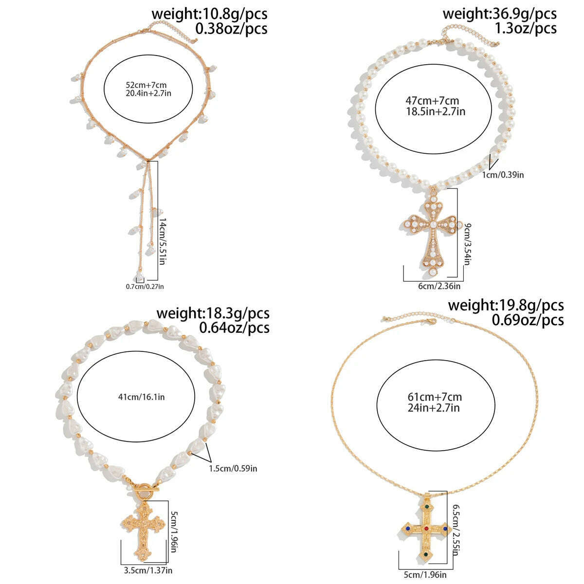 KIMLUD, Salircon 4pcs/set Aesthetic Design Jesus Cross Pendant Necklace Men Vintage Luxury Imitation Pearl Chain Choker Punk Jewelry, KIMLUD Womens Clothes
