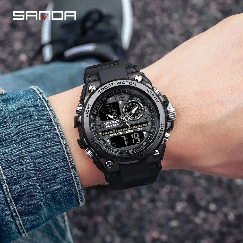 SANDA 2023 Top Brand Men's Watches 5ATM Waterproof Sport Military Wristwatch Quartz Watch for Men Clock Relogio Masculino 6024 - KIMLUD