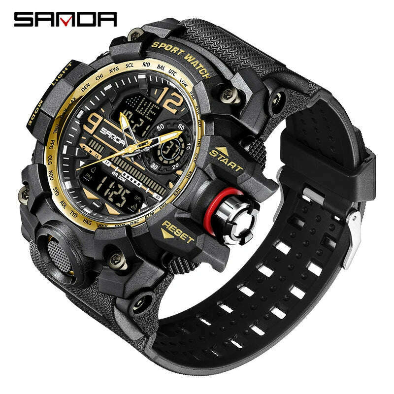 KIMLUD, SANDA G style New Men Watch 50M Waterproof Sports Military Quartz Watch For Male Electron Digital Wristwatch Reloj De Hombre, Gold, KIMLUD APPAREL - Womens Clothes