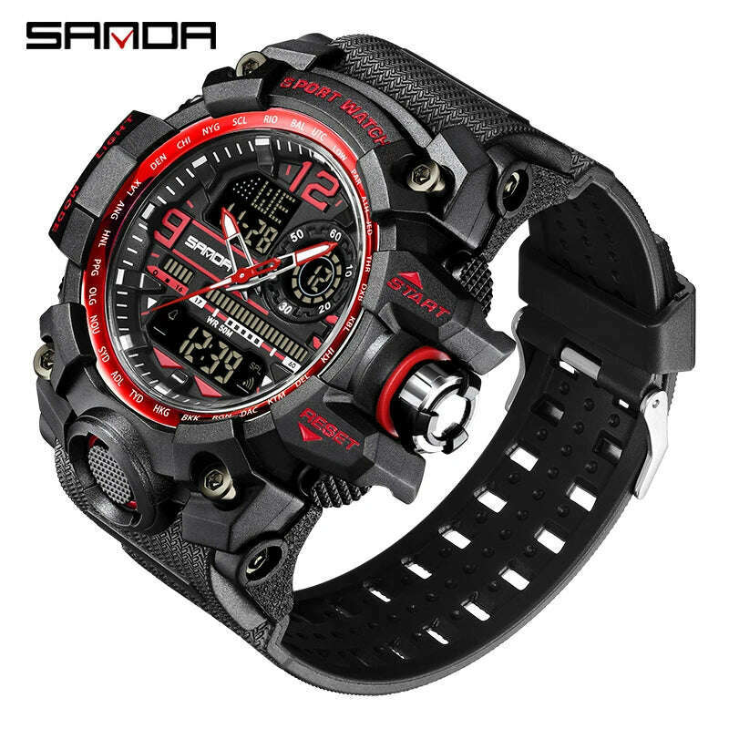 KIMLUD, SANDA G style New Men Watch 50M Waterproof Sports Military Quartz Watch For Male Electron Digital Wristwatch Reloj De Hombre, Red, KIMLUD APPAREL - Womens Clothes