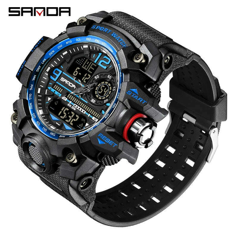 KIMLUD, SANDA G Style New Men's Watches 50M Waterproof Sports Military Quartz Watch For Male Digital Wristwatch Clock Reloj Hombre, Black blue 3133 / CHINA, KIMLUD APPAREL - Womens Clothes