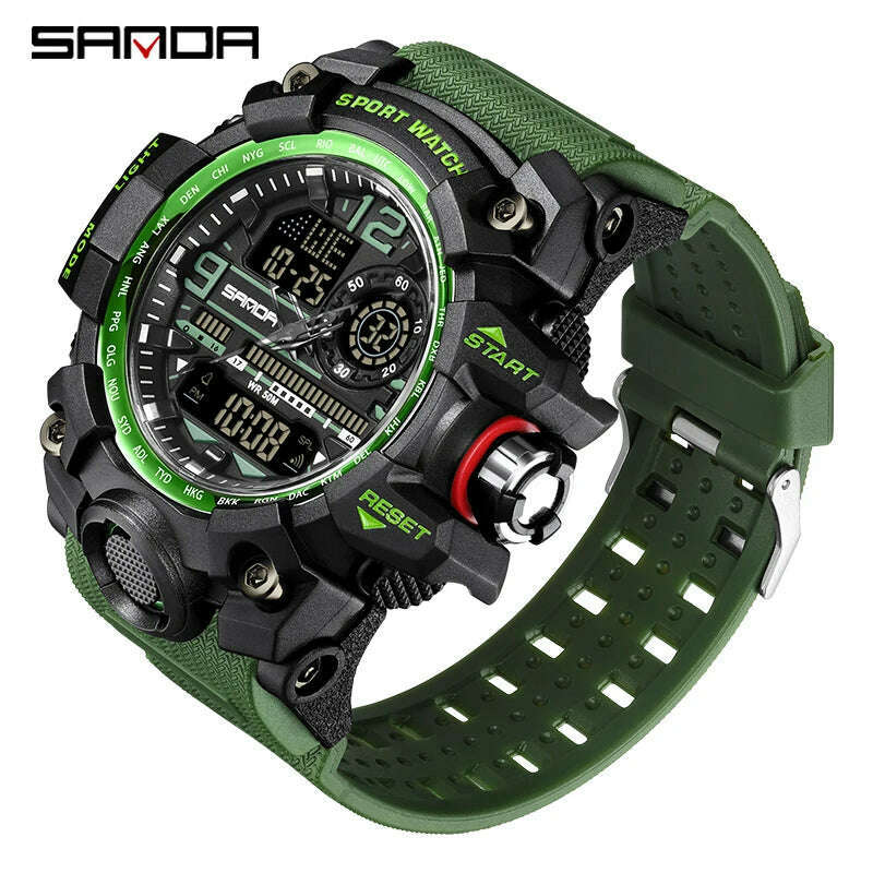 KIMLUD, SANDA G Style New Men's Watches 50M Waterproof Sports Military Quartz Watch For Male Digital Wristwatch Clock Reloj Hombre, Army Green 3133 / CHINA, KIMLUD APPAREL - Womens Clothes