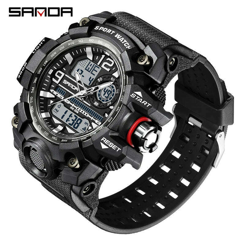 KIMLUD, SANDA G Style New Men's Watches 50M Waterproof Sports Military Quartz Watch For Male Digital Wristwatch Clock Reloj Hombre, Black white 3133 / CHINA, KIMLUD APPAREL - Womens Clothes