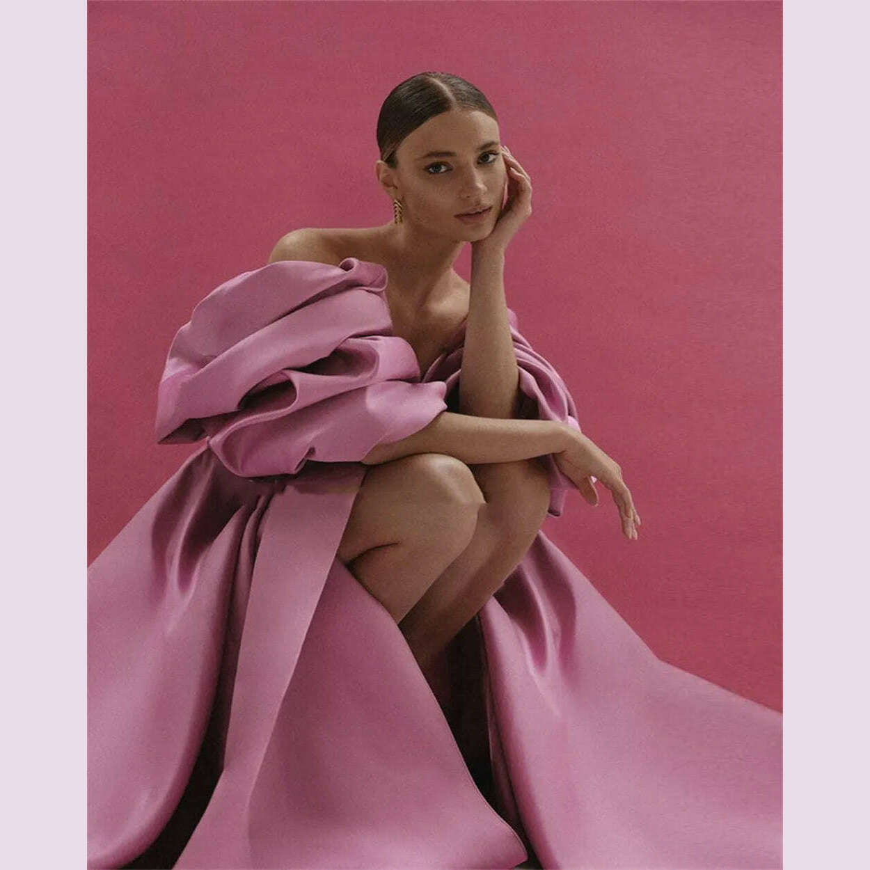 KIMLUD, Sansa Sexy Off Shoulder A-line Prom Dresses Side High Split Vestidos De Noche Gorgeous Pink Thick Satin Vestidos De Fiesta, KIMLUD Womens Clothes