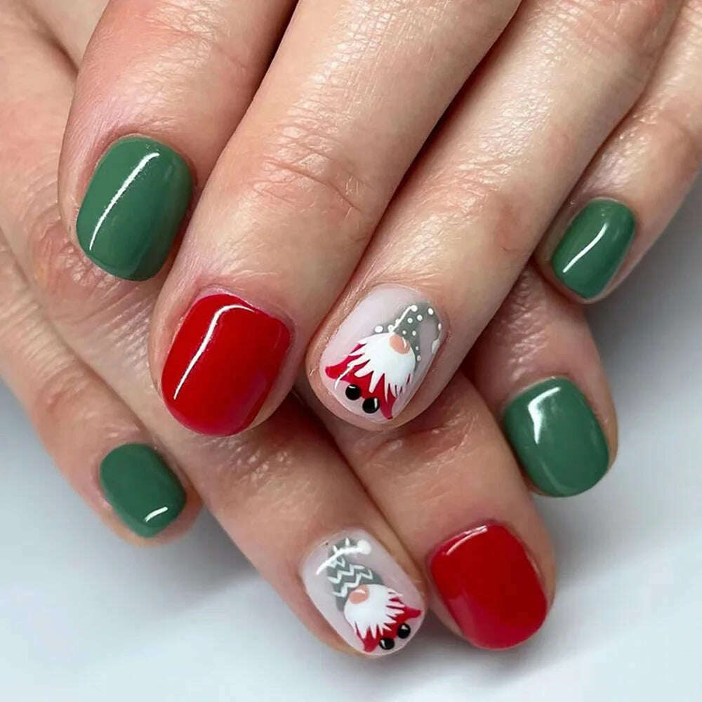 KIMLUD, Santa Claus Fake Nail Tips Short Round Xmas Ins Christmas Pattern False Nails Patch Wearable Full Cover Merry Christmas Gifts, S1004, KIMLUD APPAREL - Womens Clothes