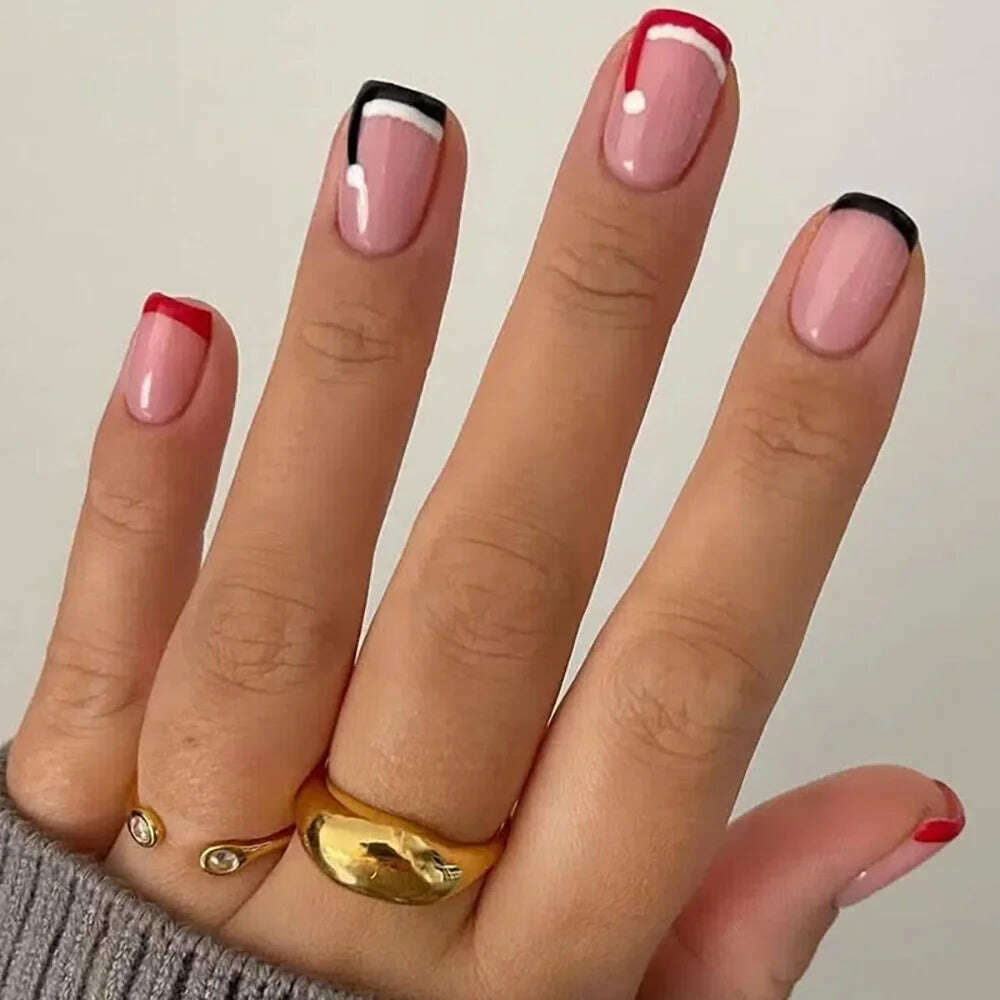 KIMLUD, Santa Claus Fake Nail Tips Short Round Xmas Ins Christmas Pattern False Nails Patch Wearable Full Cover Merry Christmas Gifts, KIMLUD Womens Clothes