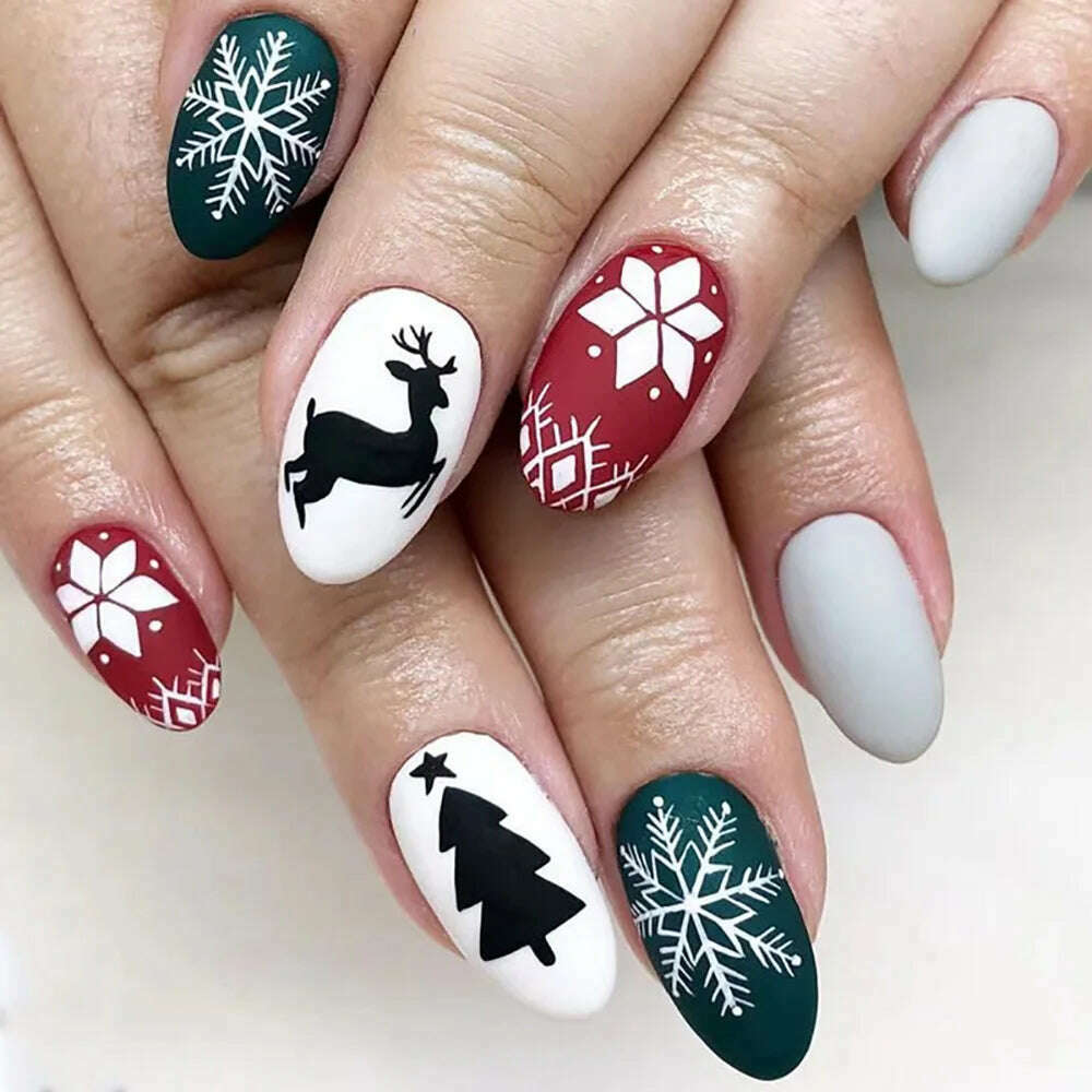 KIMLUD, Santa Claus Fake Nail Tips Short Round Xmas Ins Christmas Pattern False Nails Patch Wearable Full Cover Merry Christmas Gifts, KIMLUD Womens Clothes
