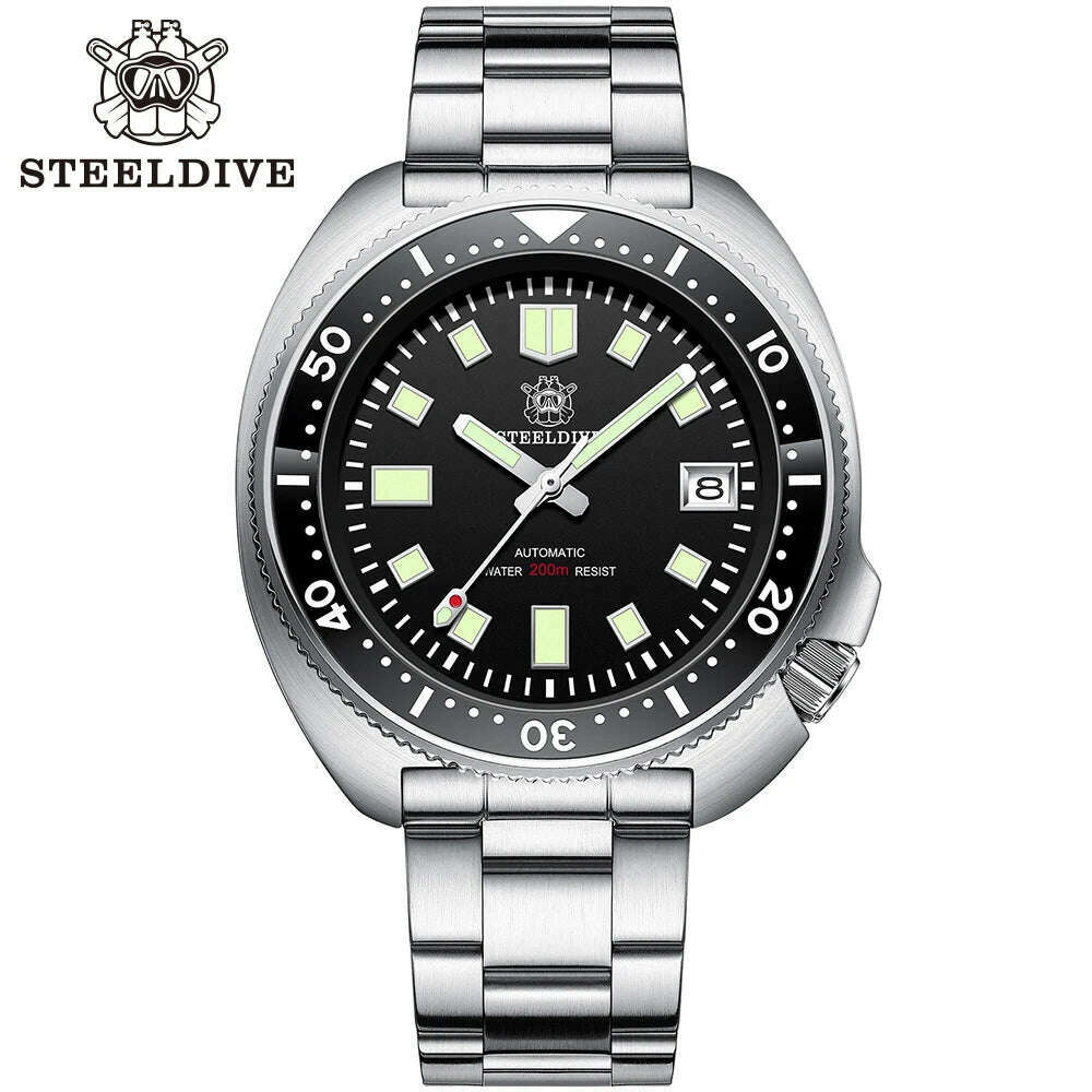SD1970 Steeldive Brand 44MM Black Dial Men NH35 Dive Watch with Ceramic Bezel - KIMLUD