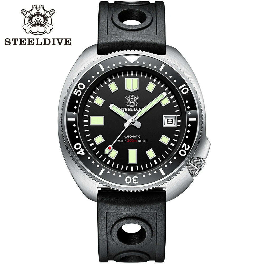 SD1970 Steeldive Brand 44MM Black Dial Men NH35 Dive Watch with Ceramic Bezel - KIMLUD