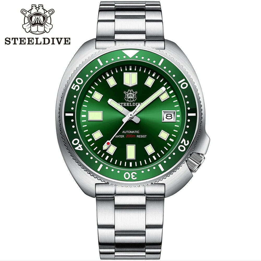 SD1970 Steeldive Brand 44MM Black Dial Men NH35 Dive Watch with Ceramic Bezel - KIMLUD