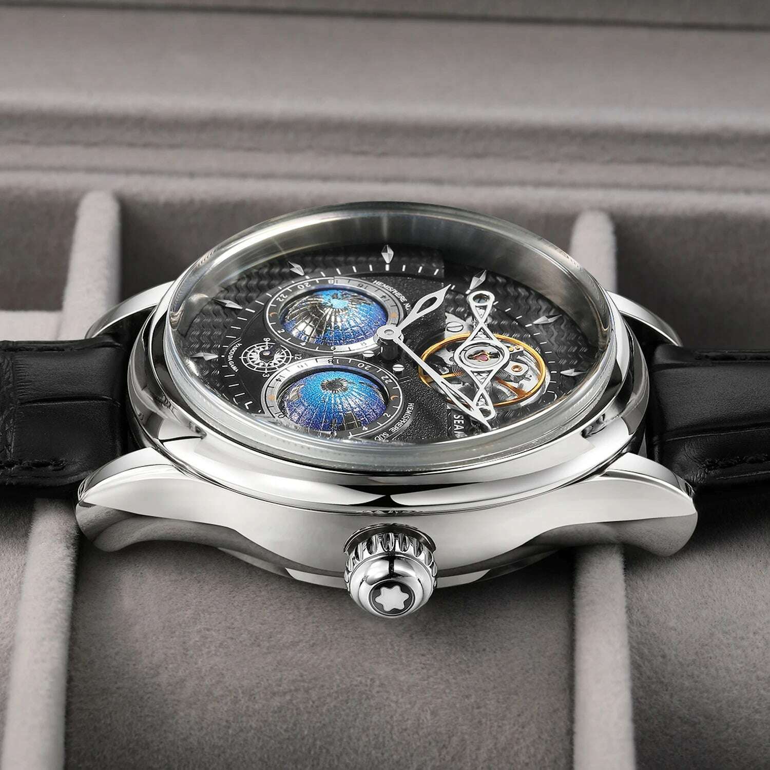 KIMLUD, SEAKOSS Luxury Double Earth Rotating Men's Mechanical Watch Automatic Movement Waterproof Clock Pilots Men 1963 Flywheel Watches, KIMLUD Womens Clothes