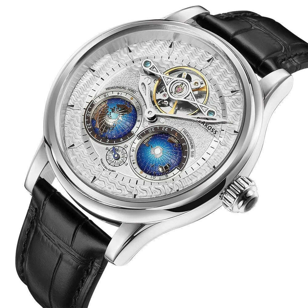 KIMLUD, SEAKOSS Luxury Double Earth Rotating Men's Mechanical Watch Automatic Movement Waterproof Clock Pilots Men 1963 Flywheel Watches, KIMLUD Womens Clothes