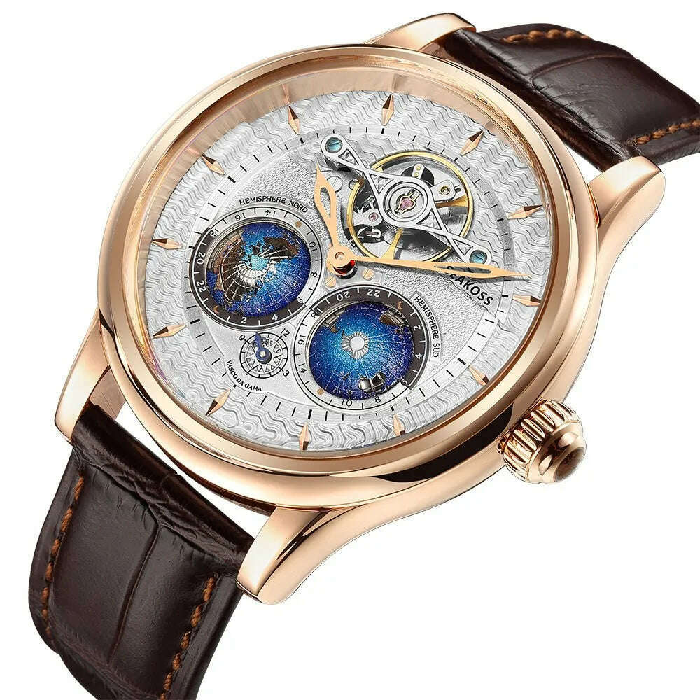 KIMLUD, SEAKOSS Luxury Double Earth Rotating Men's Mechanical Watch Automatic Movement Waterproof Clock Pilots Men 1963 Flywheel Watches, KIMLUD Womens Clothes