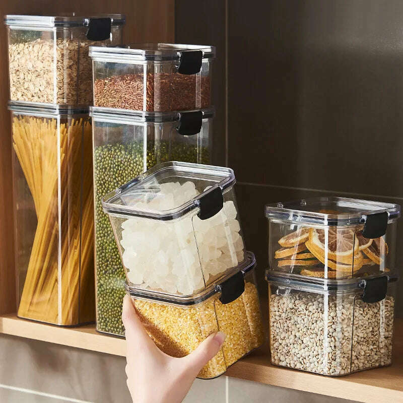 Sealed plastic food storage box cereal candy Dried jars with lid fridge storageTank containers household items kitchen organizer - KIMLUD