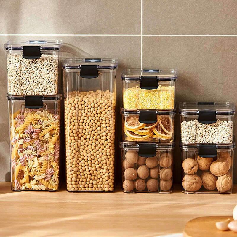 Sealed plastic food storage box cereal candy Dried jars with lid fridge storageTank containers household items kitchen organizer - KIMLUD