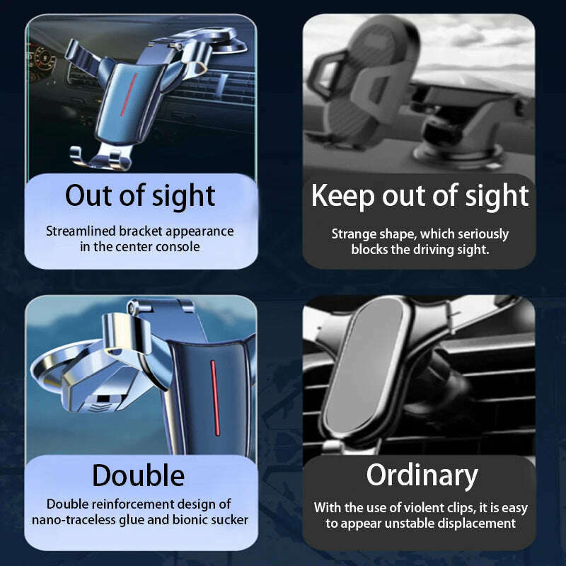 SEAMETAL Car Phone Holder Car Air Vent Mount Mobilephone Bracket GPS Stand Sucker Base for iPhone Samsung Xiaomi Cell Support - KIMLUD