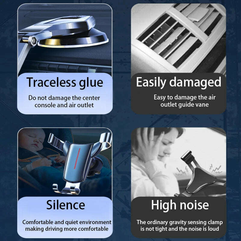 SEAMETAL Car Phone Holder Car Air Vent Mount Mobilephone Bracket GPS Stand Sucker Base for iPhone Samsung Xiaomi Cell Support - KIMLUD