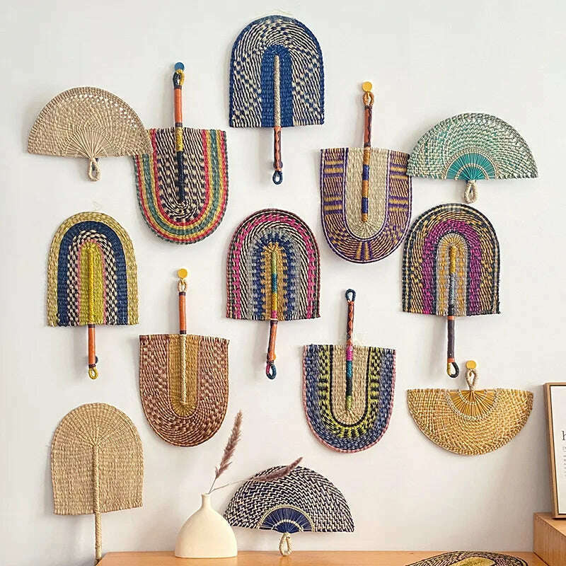 KIMLUD, Seaweed Weaving Fan Nordic Hand Woven Decoration Wall Hanging of Homestays Background Living Room Entrance Household Wall Decor, KIMLUD Womens Clothes