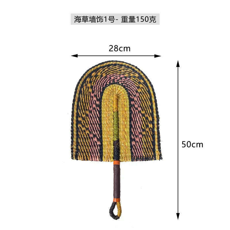 KIMLUD, Seaweed Weaving Fan Nordic Hand Woven Decoration Wall Hanging of Homestays Background Living Room Entrance Household Wall Decor, 01, KIMLUD Womens Clothes