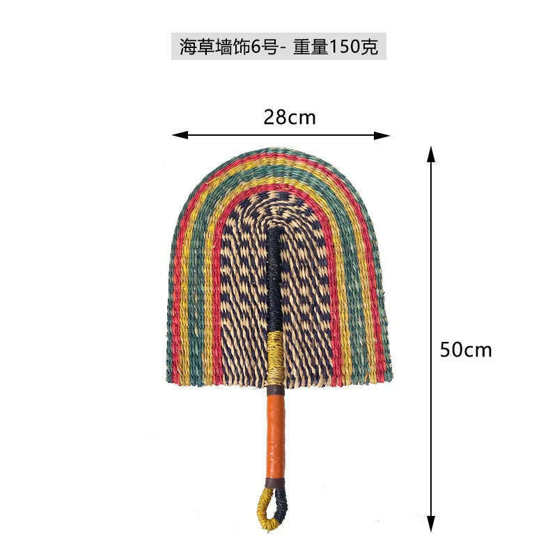 KIMLUD, Seaweed Weaving Fan Nordic Hand Woven Decoration Wall Hanging of Homestays Background Living Room Entrance Household Wall Decor, 06, KIMLUD Womens Clothes